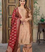 Peach embroidered banarasi salwar