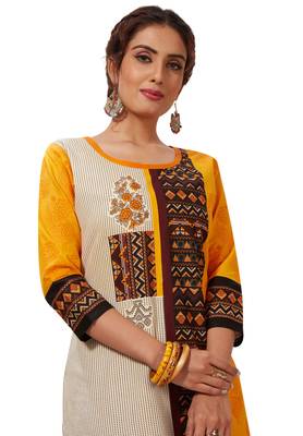 Women's Dark Yellow & Beige Cotton Printed Straight Fit Readymade Kurti 4