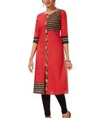 Women's Red & Black Cotton Printed Straight Fit Readymade Kurti