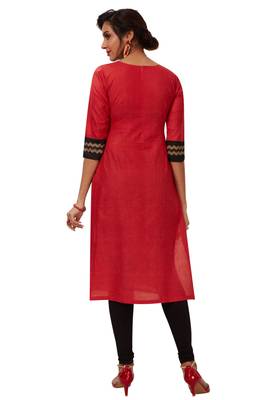 Women's Red & Black Cotton Printed Straight Fit Readymade Kurti 2