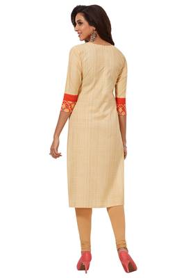 Women's Beige & Orange Cotton Printed Straight Fit Readymade Kurti 2