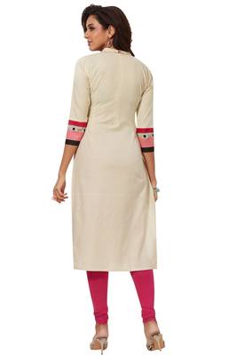 Women's Off White & Pink Cotton Printed Straight Fit Readymade Kurti 2
