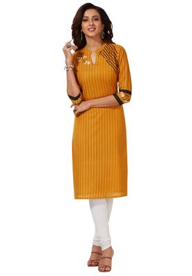 Women's Gold & Black Cotton Printed Straight Fit Readymade Kurti 1