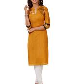 Women's Gold & Black Cotton Printed Straight Fit Readymade Kurti