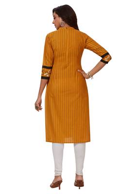 Women's Gold & Black Cotton Printed Straight Fit Readymade Kurti 2