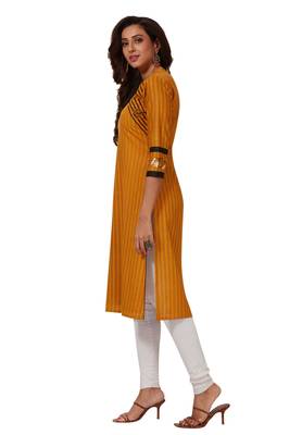 Women's Gold & Black Cotton Printed Straight Fit Readymade Kurti 3