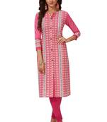 Women's Pink Cotton Printed Straight Fit Readymade Kurti