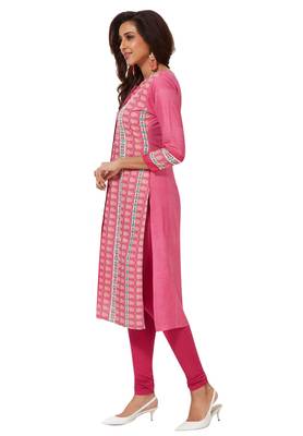 Women's Pink Cotton Printed Straight Fit Readymade Kurti 3