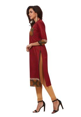 Women's Red Cotton Printed Straight Fit Readymade Kurti 3