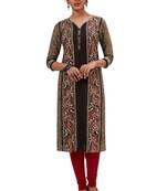 Women's Black & Bronze Cotton Printed Straight Fit Readymade Kurti