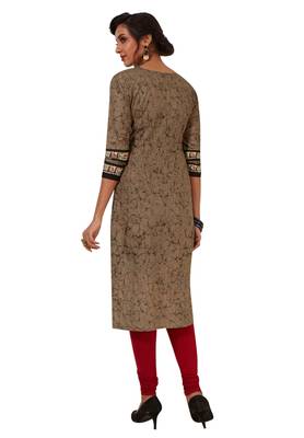 Women's Black & Bronze Cotton Printed Straight Fit Readymade Kurti 2