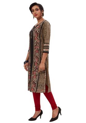 Women's Black & Bronze Cotton Printed Straight Fit Readymade Kurti 3