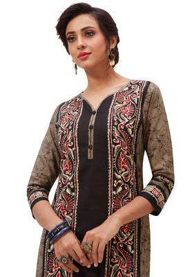 Women's Black & Bronze Cotton Printed Straight Fit Readymade Kurti 4