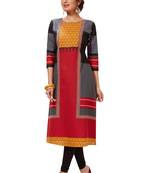 Women's Red & Black Cotton Printed Straight Fit Readymade Kurti