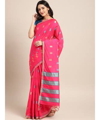 Pink Chanderi Cotton Woven Saree 1