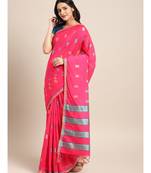 Pink Chanderi Cotton Woven Saree