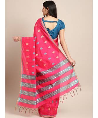 Pink Chanderi Cotton Woven Saree 2