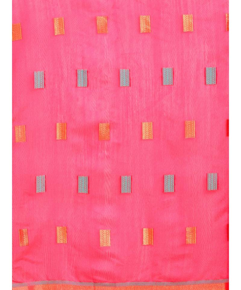 Pink Chanderi Cotton Woven Saree