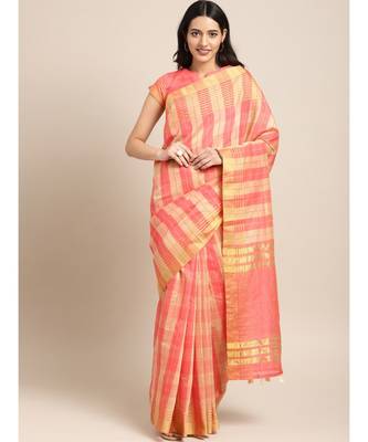 Pink Cotton Blend Checks Saree 1