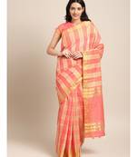 Pink Cotton Blend Checks Saree