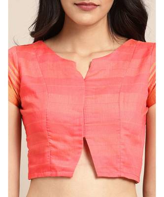 Pink Cotton Blend Checks Saree 3