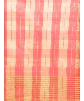 Pink Cotton Blend Checks Saree 4