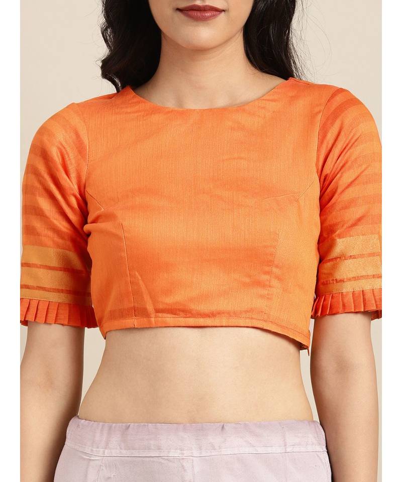 Orange & Pink Cotton Blend Checks Saree