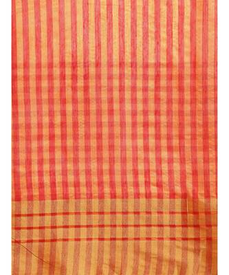 Orange & Pink Cotton Blend Checks Saree 4