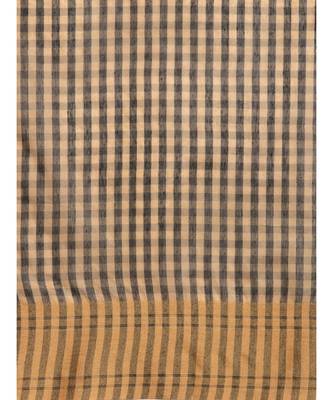 Black & Beige Cotton Blend Checks Saree 4