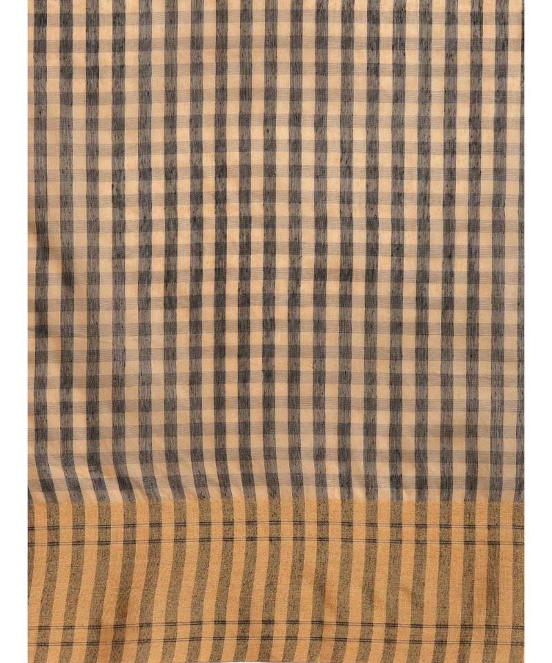 Black & Beige Cotton Blend Checks Saree