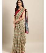 Cream Chanderi Cotton Digital Floral Printed Saree
