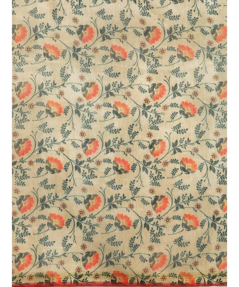 Cream Chanderi Cotton Digital Floral Printed Saree