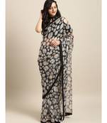 Black & White Organza Digital Floral Print Saree