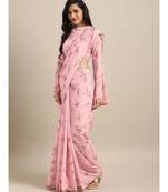 Pink Silk Blend Digital Floral Print Saree