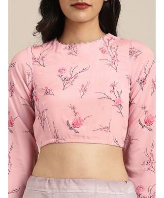 Pink Silk Blend Digital Floral Print Saree 3
