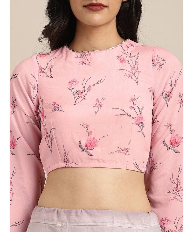 Pink Silk Blend Digital Floral Print Saree