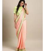 Peach Satin Embroidered Lace Bordered Saree