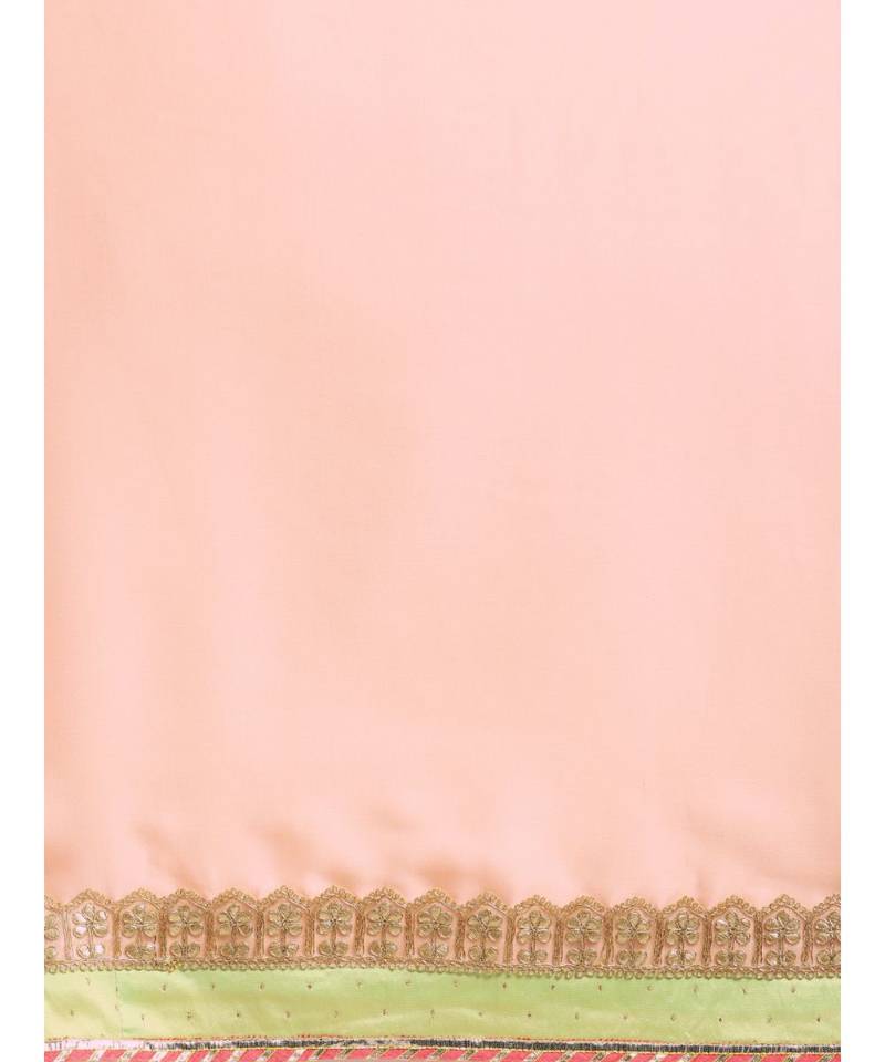 Peach Satin Embroidered Lace Bordered Saree