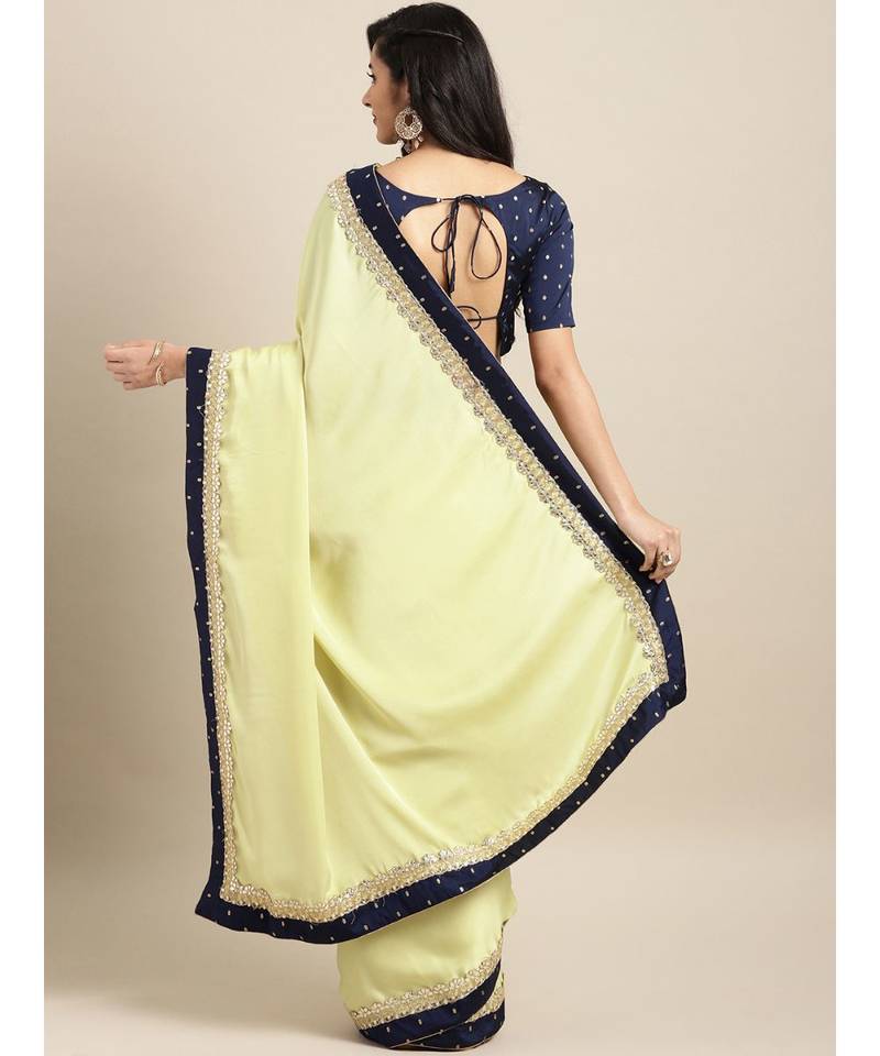 Lime Green Satin Embroidered Lace Bordered Saree