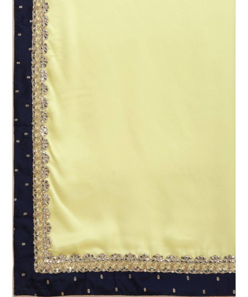 Lime Green Satin Embroidered Lace Bordered Saree