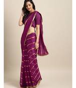 Purple Viscose Chiffon Woven Lace Bordered Saree