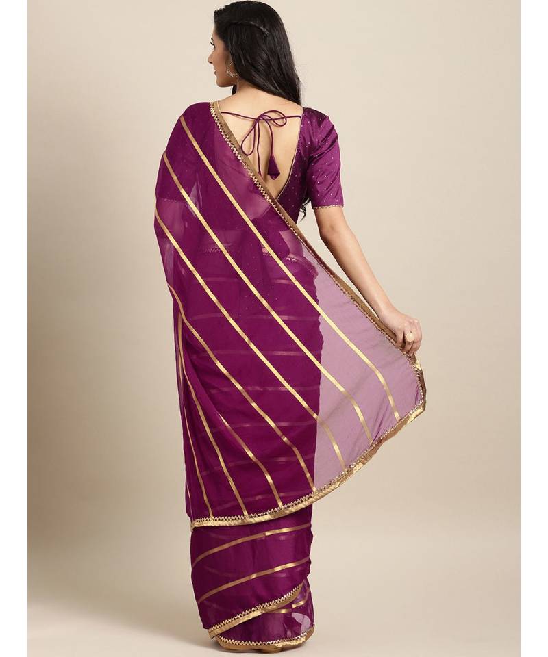 Purple Viscose Chiffon Woven Lace Bordered Saree