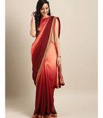 Peach & Maroon Silk Blend Solid Embroidered Lace Bordered Saree