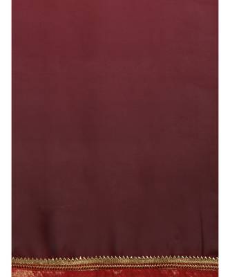 Peach & Maroon Silk Blend Solid Embroidered Lace Bordered Saree 4