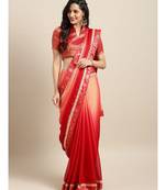 Orange & Red Silk Blend Lace Bordered Saree