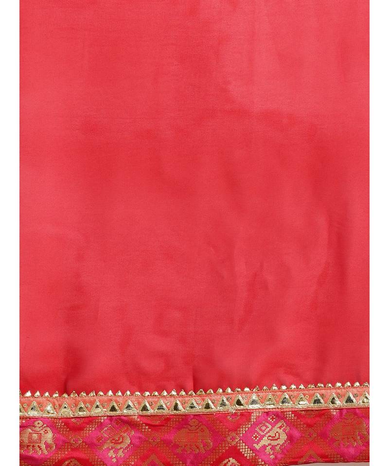 Orange & Red Silk Blend Lace Bordered Saree