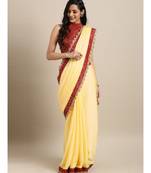 Yellow Satin Embroidered Lace Bordered Saree