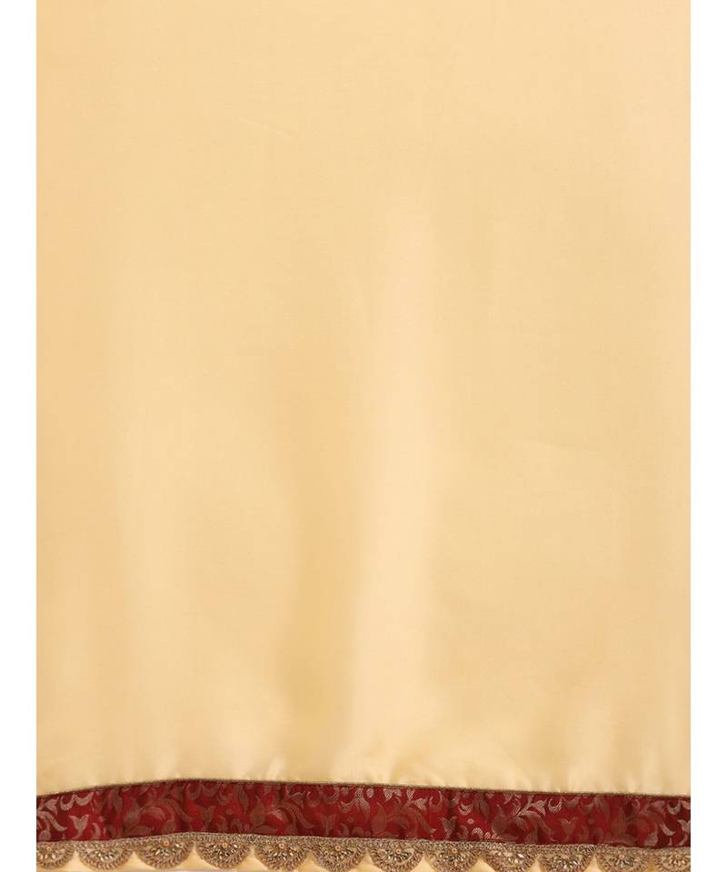 Yellow Satin Embroidered Lace Bordered Saree