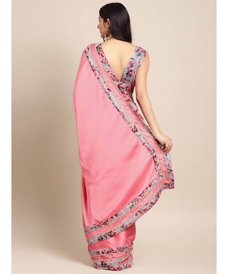 Pink Satin Lace Bordered Saree