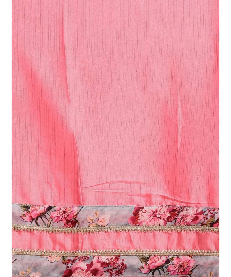 Pink Satin Lace Bordered Saree